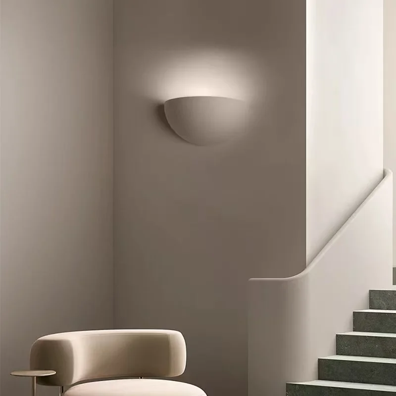 

Modern Simple Cream Style Semi-Circular Gypsum Wall Lamp Hallway Living Room Background Wall Sconces Indoor Decor Bedside Light