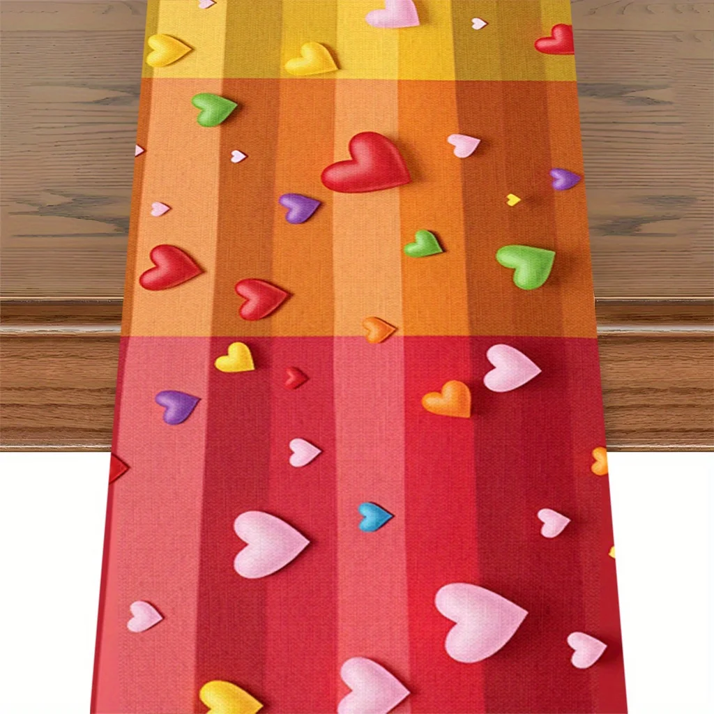 1 Piece of Colorful Heart-Shaped Patterned Table Runner, Suitable for Farmhouse, Indoor, Kitchen, Celebrations, Table Decoration, Restaurant, and Banquet Decoration Supplies