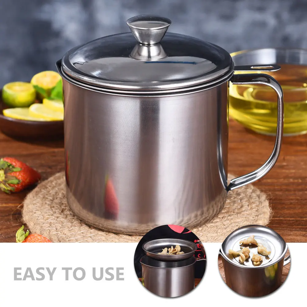 

Stainless Steel Oil Strainer Pot Fine Mesh Filter Bacon Grease Container Kitchen Oil Storage Jug Grease Saver Dripping Can
