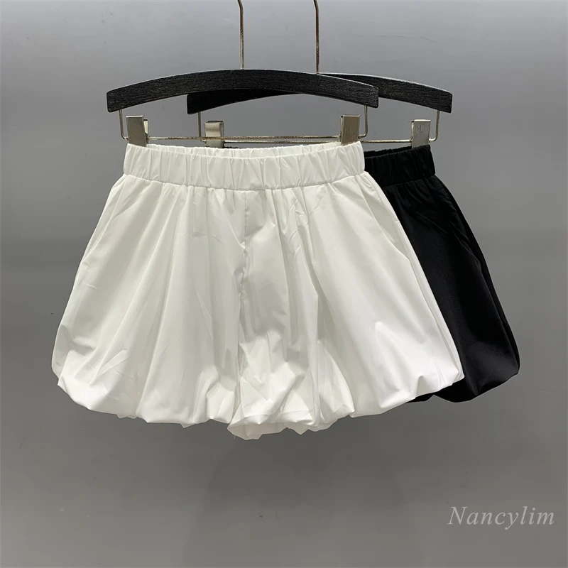 

White Cloud Casual Shorts Pettiskirt Women's 2024 Summer Thin Loose Bud Lantern Hot Pants Street Shorts White Black