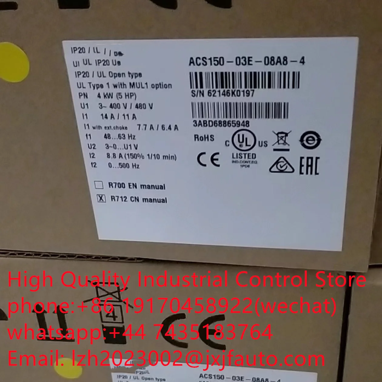 ACS150 series VFD，ACS150-03E-07A3-4，order  number 3ABD68865921