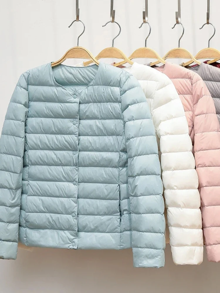 2026 New Winter Women Down Coat Ultralight Collarless Duck Down Jacket Portable Female Padded Parkas O-Neck Puffer Overcoat