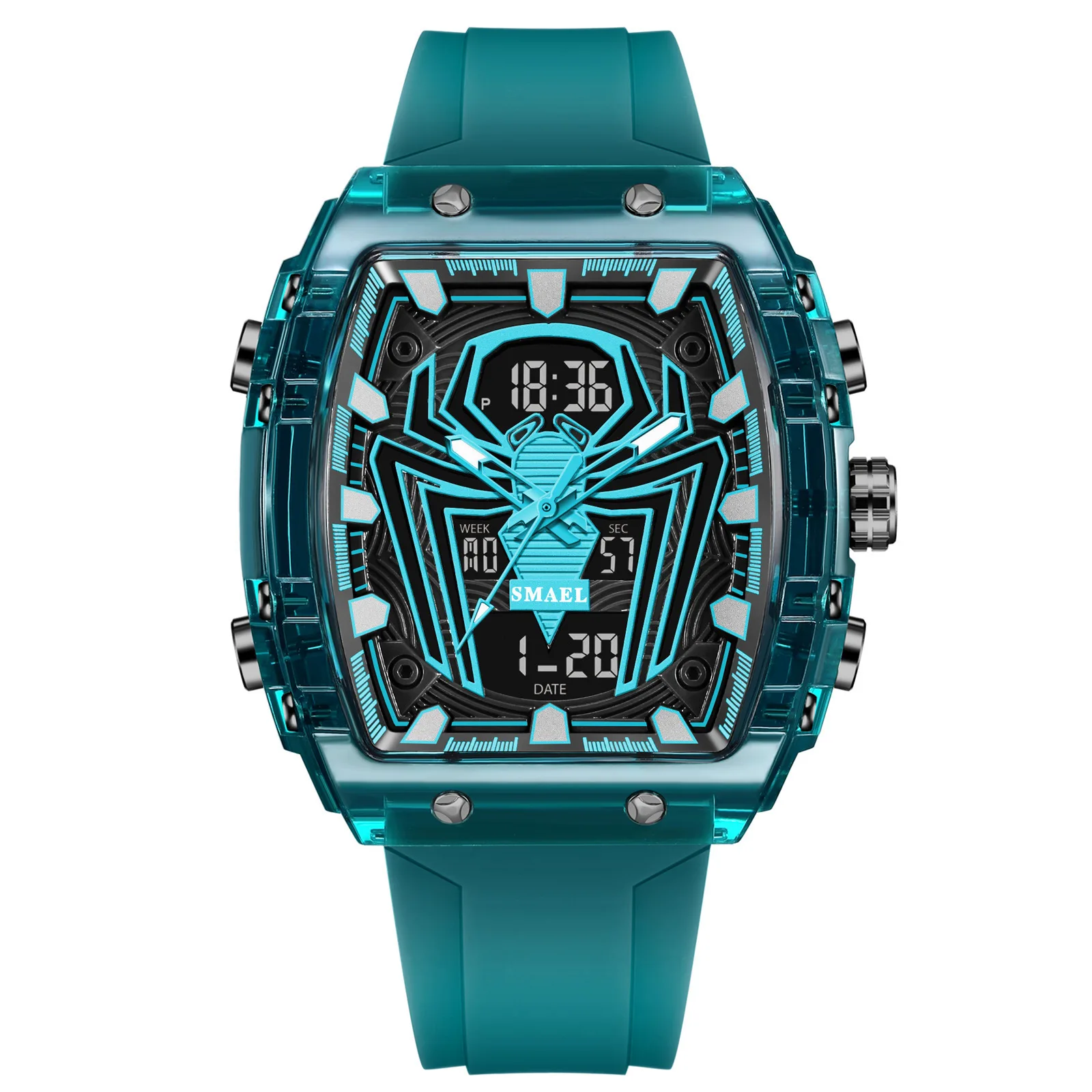 SMAELMen's Watches Multifunctional Quartz Electronic Watch Spider Barrel-shaped Large Plate Design Sports Waterproof Fashion