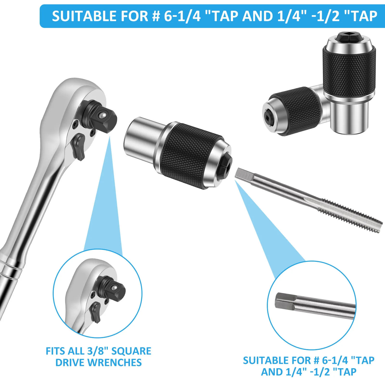 2Pcs Tap Socket Set Steel Tap Extractor Socket with Adjustable Jaw Tap Extractor Socket Extraction Tool for M3-M12 Taps Screw