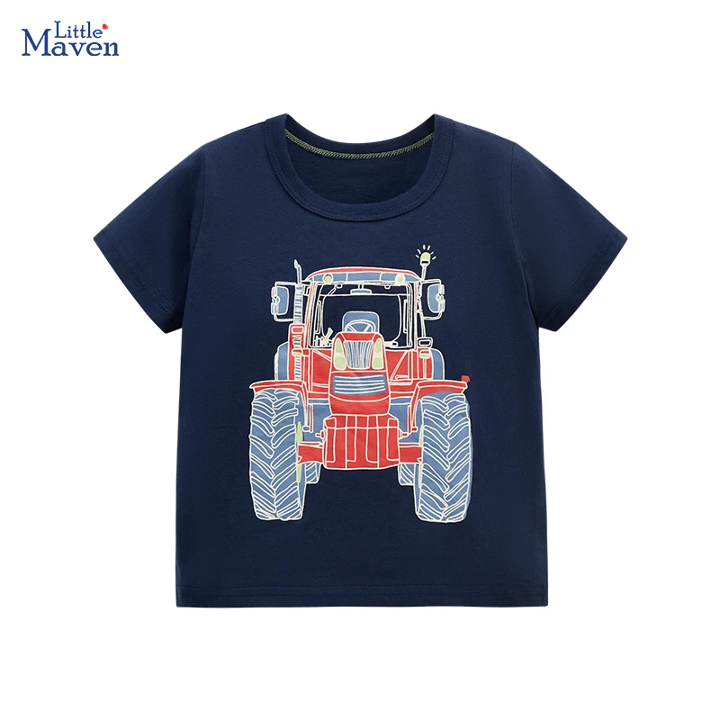 Little maven Kids Clothes Summer 2024 Boys T Shirts Cartoon Tractor Children's Clothing Cotton Baby Boys Tops Tees