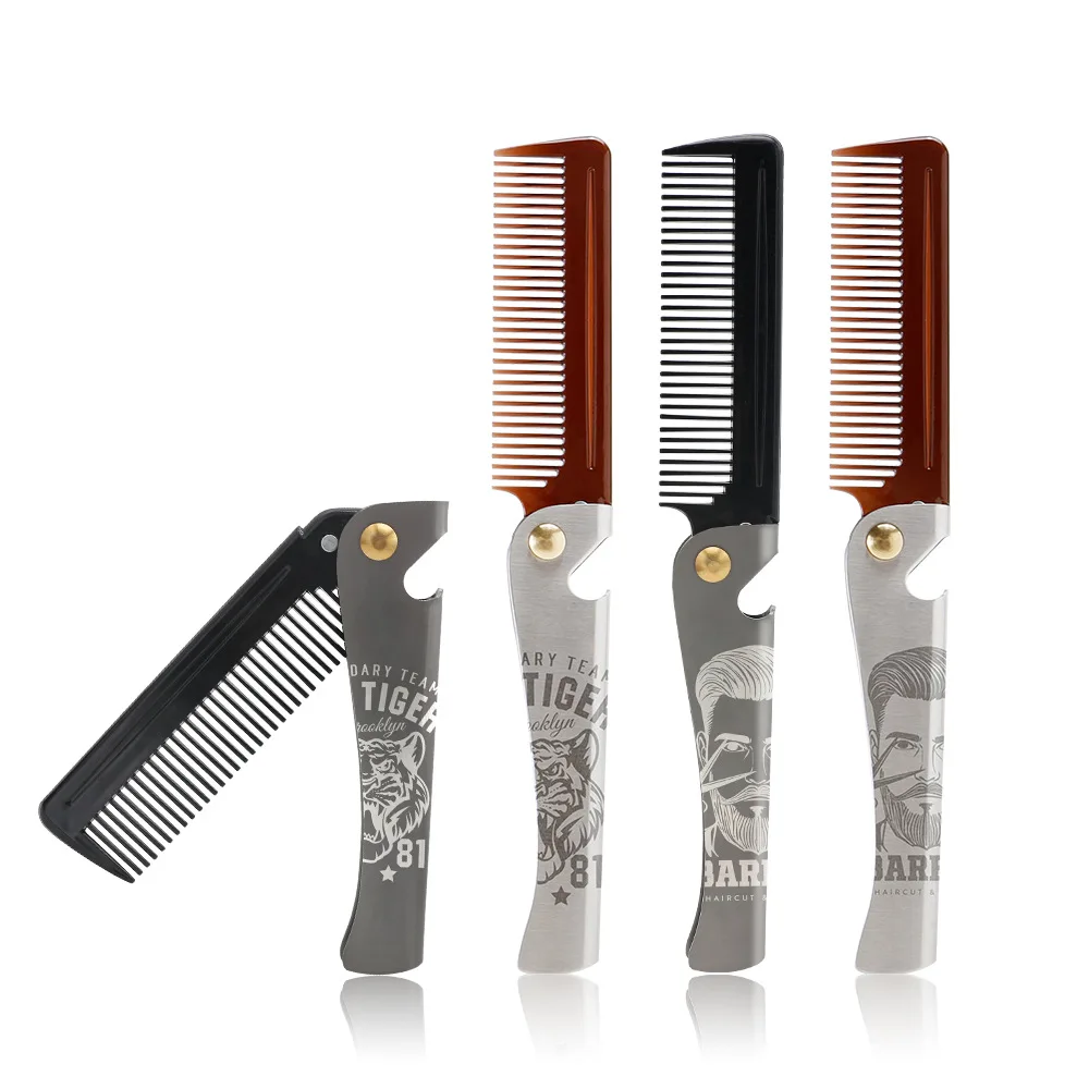 New Multifuncional Folding Comb Men Beard Styling Combs Anti Static Portable Mustache Comb Multifunctional Hairdressing Tools