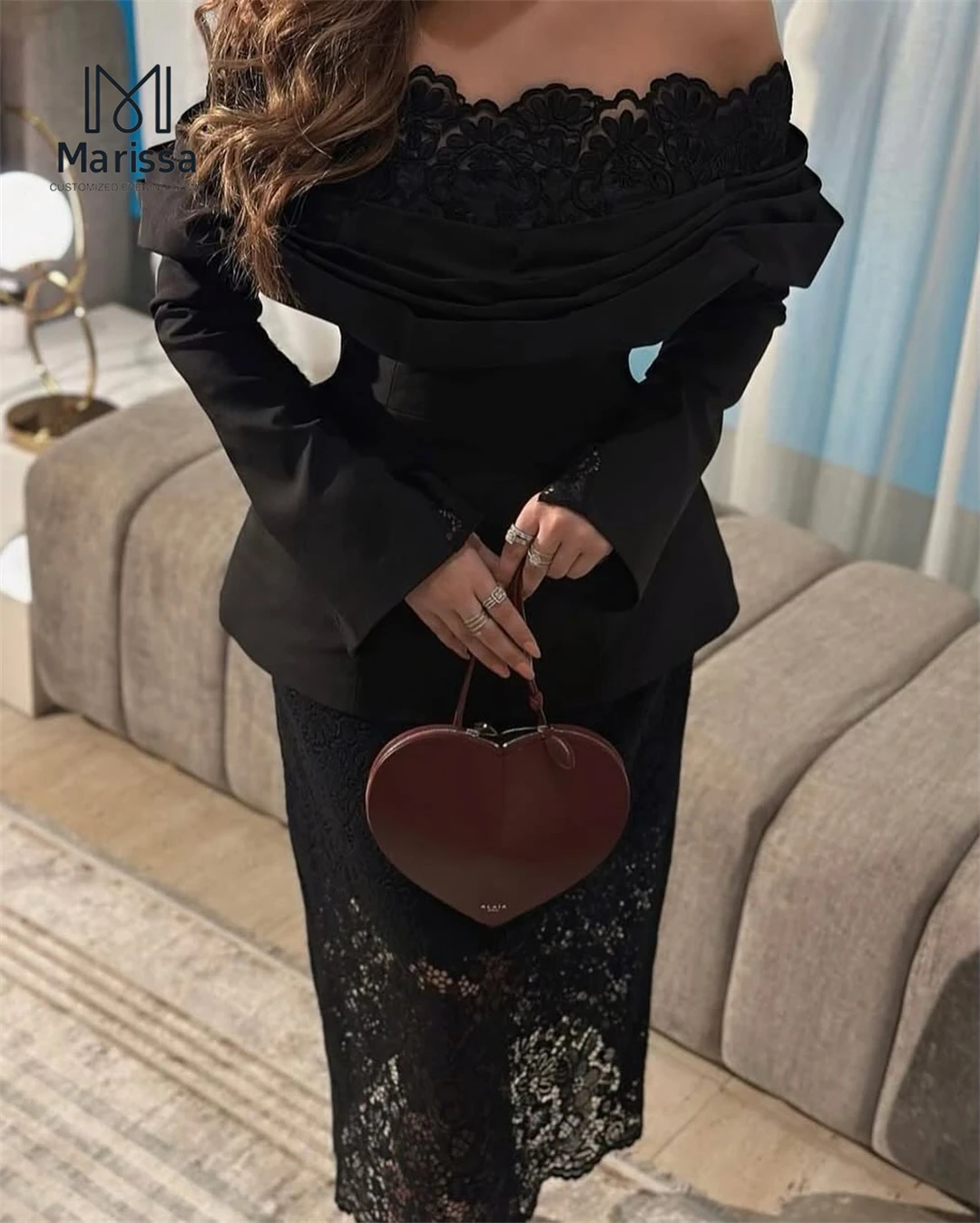 Marissa elegante vestidos femininos para festa de casamento vestidos mulher 2025 feito sob encomenda cauda de peixe vestido de baile de luxo renda preta noite