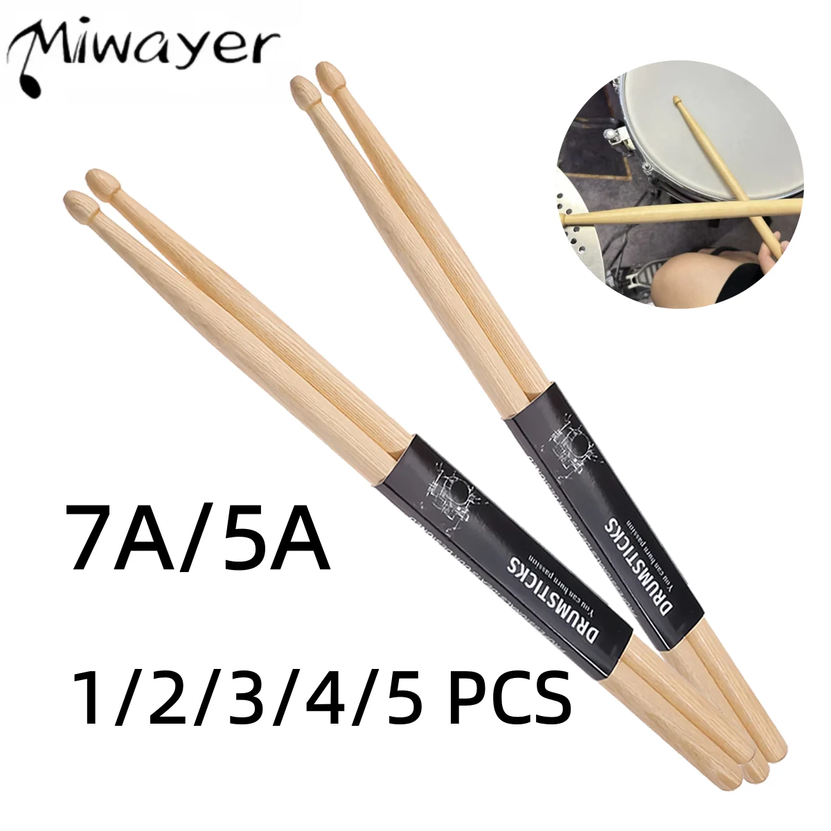 Drum Stick 5A - Miwayer 1/2/3/4/5Pcs Maple Drumsticks 5A/7A, Sturdy