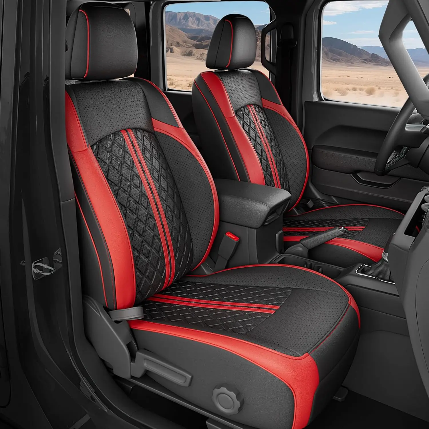 Custom Fit Seat Covers for 2018 - 2026 Cars, Waterproof Leather, BlackRed, Without Rear Cup Holder