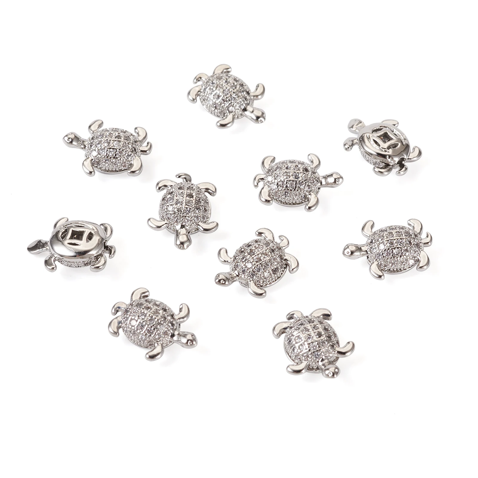 

10pcs Metal Tortoise Turtle Spacer Bead Brass Micro Pave Clear Cubic Zirconia Animals Beads For Diy Bracelets Jewelry Handmade