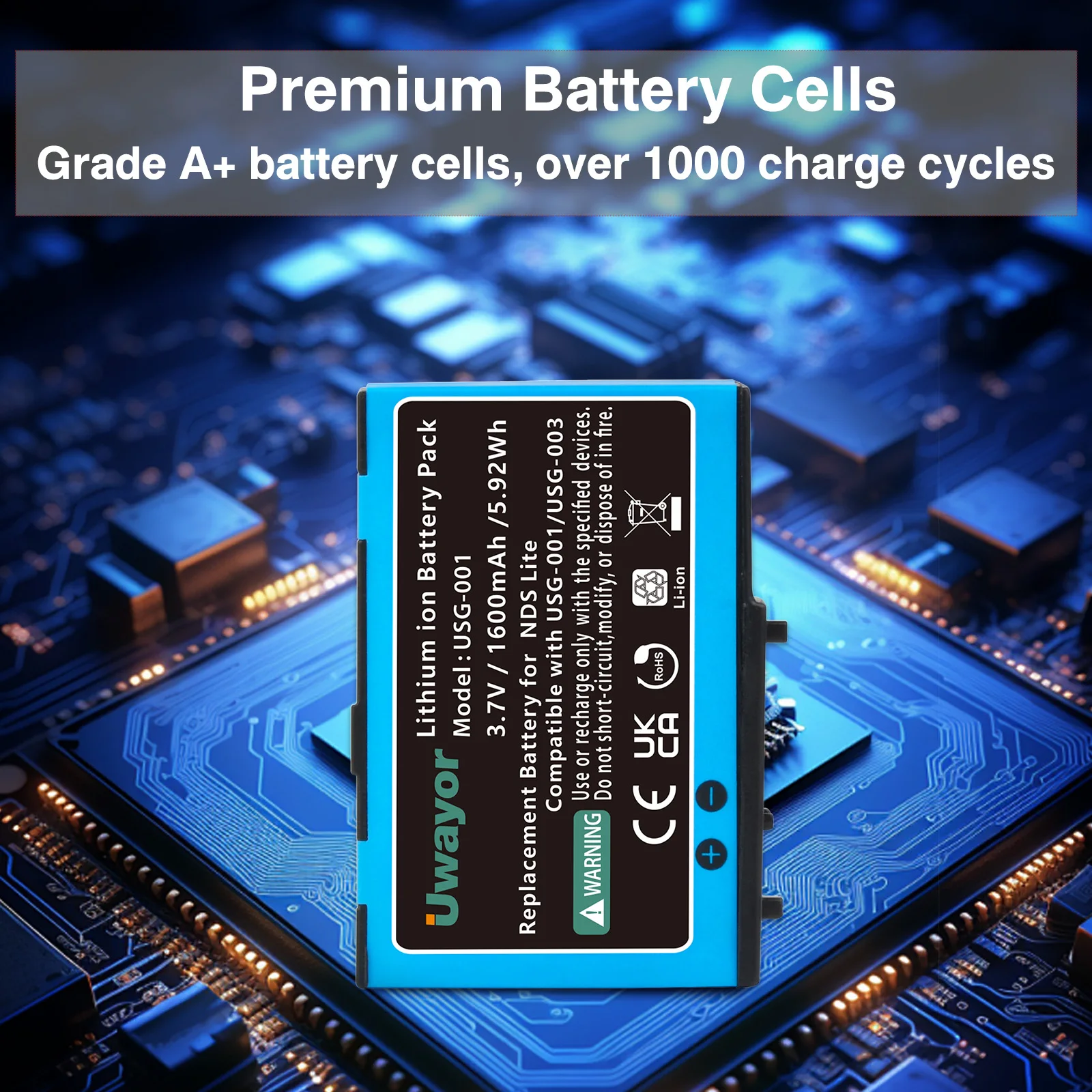 DS Lite Battery, 1600mAh USG-003/USG-001 Replacement Battery for Nintendo DS Lite, NDS Lite, NDSL Game Player  with Tool Kit