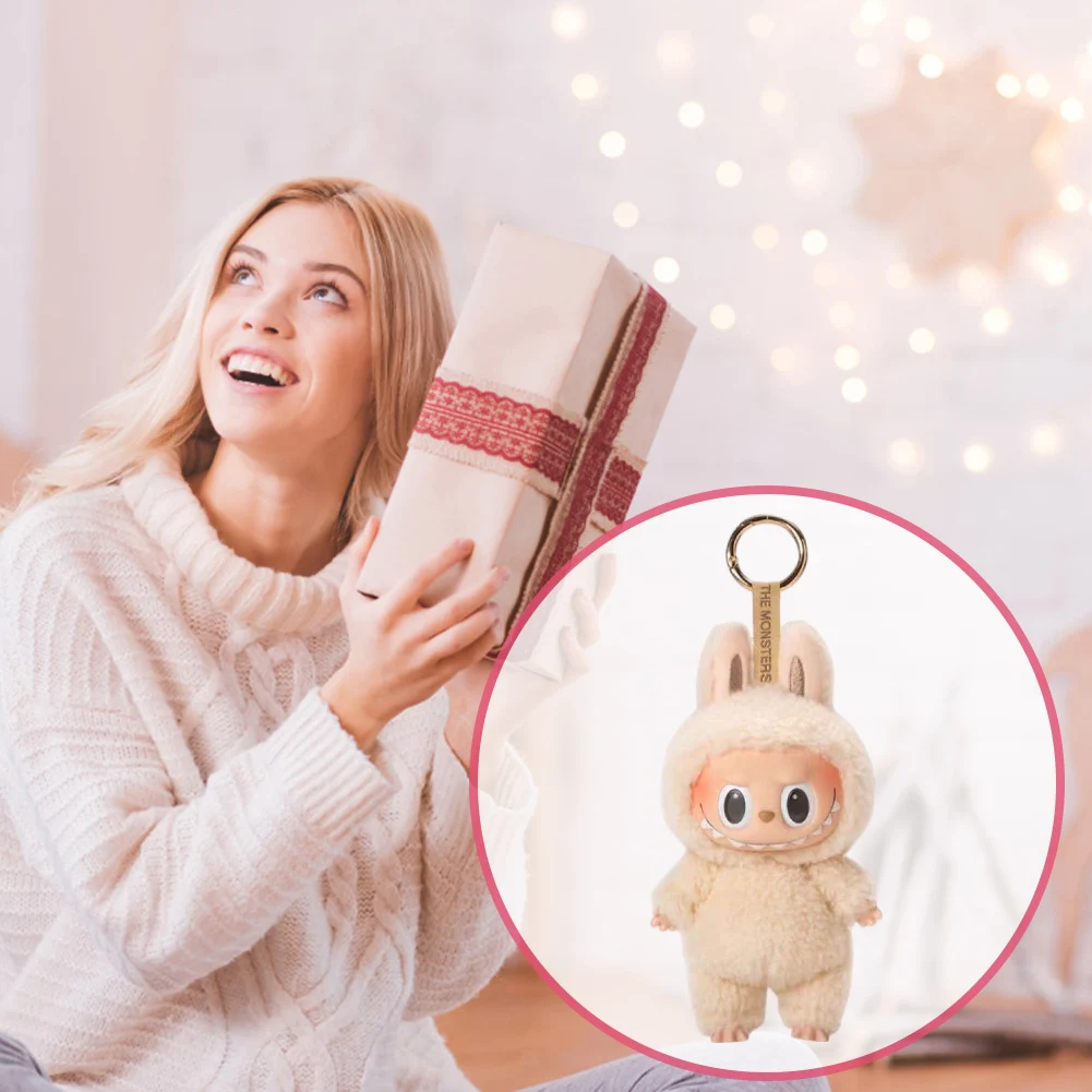 Porte-clés en peluche Labubu, boîte de monstres, jouet en vinyle, pendentif sac à dos Kawaii, décoration et étui de protection, cadeaux mignons, nouveau