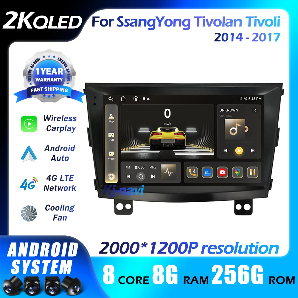 

Car Radio Android auto For SsangYong Tivolan Tivoli 2014 - 2017 QLED Multimedia Player FM Carplay 8- Core 4G WIFI DSP GPS RDS