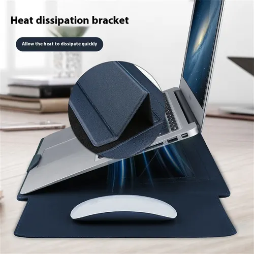 Imagen 2 del producto Funda de cuero PU para ordenador portátil, funda con soporte, bolsa para hombre y mujer 13 14 15 15,6, 16 pulgadas para Macbook Air Samsung HP Lenovo