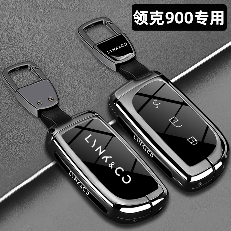 

For LYNK CO 900 2025 Aluminum Alloy Leather Key Cover Keychain Key Case for Car Accessories