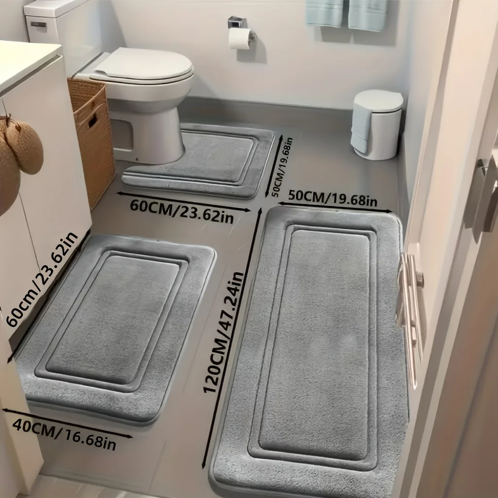 3pcs 25D Sponge Bath Mats - Super Absorbent Non-Slip Shower Rugs, Bath Tub Floor Mat Suitable for Bathtub, Shower, Bathroom