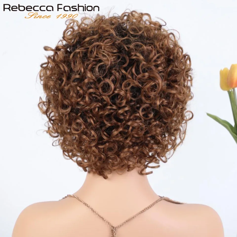 ريبيكا شعر بشري مجعد قصير الباروكات بوب للنساء شعر مستعار بدون صمغ آلة صنع الباروكات أومبير براون 100% ريمي شعر مستعار موجة المياه البرازيلي #5