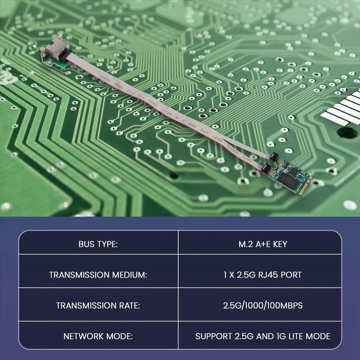 AT42 M.2 A+E KEY 2.5G Ethernet LAN Card RTL8125B Industrial Control Network Card PCI Express Network Adapter