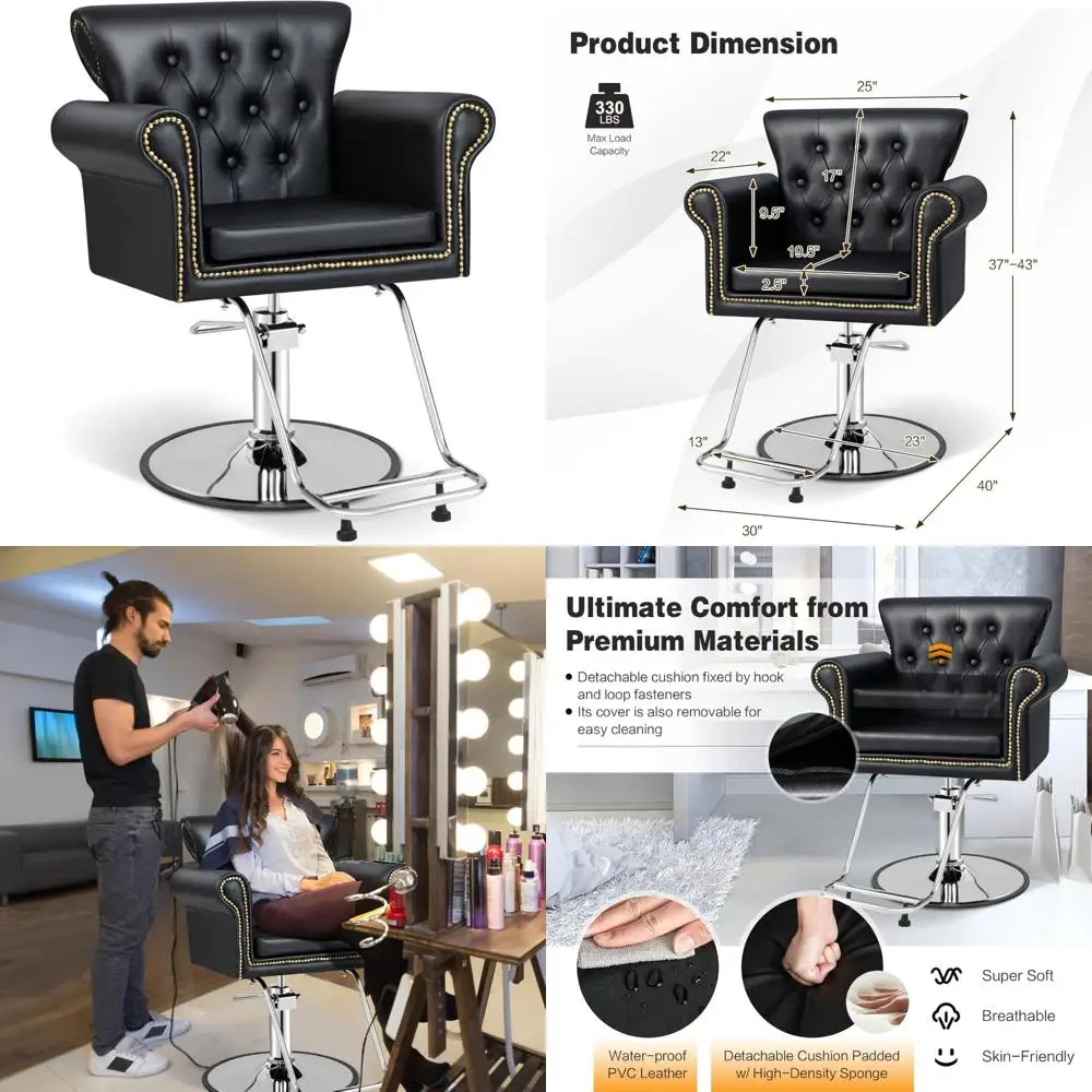 

"Stylish Swivel Salon Chair with Heavy-Duty Hydraulic Pump for Barber and Spa Services, Button Tufted Design"