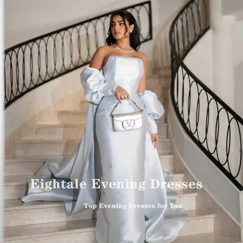 فستان سهرة عربي Eightale بدون حمالات مخصص للحفلات الراقصة من الساتان حورية البحر أزرق فاتح مطرز لحفلات الزفاف فيستدوس دي غالا