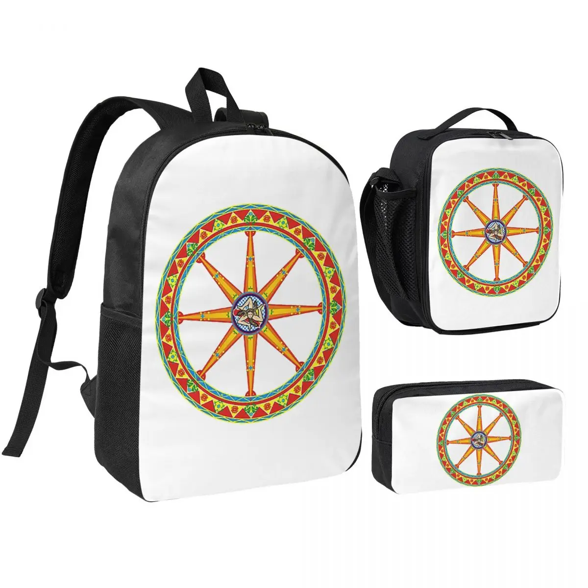 

Sicilia Ruota Del Carretto Siciliano Backpack Boys Girls BookBag School Bag Shoulder Bags 3ps Insulated Lunch Bag Pencil Case
