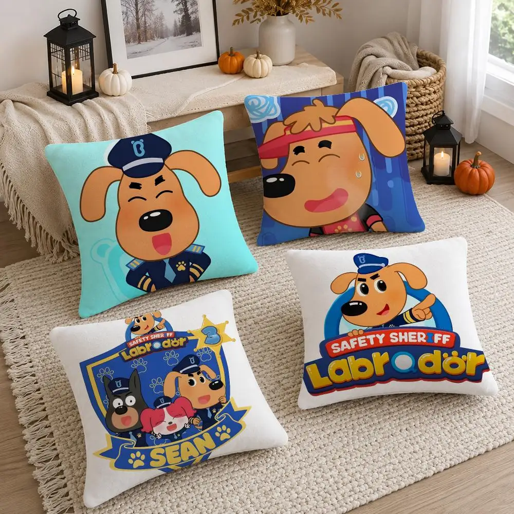 Cartoon Safety Sheriff Labrador Cushion Cover Soft Fluffy Short Plush  Pillow Case  Sofa Bed Home Decor
