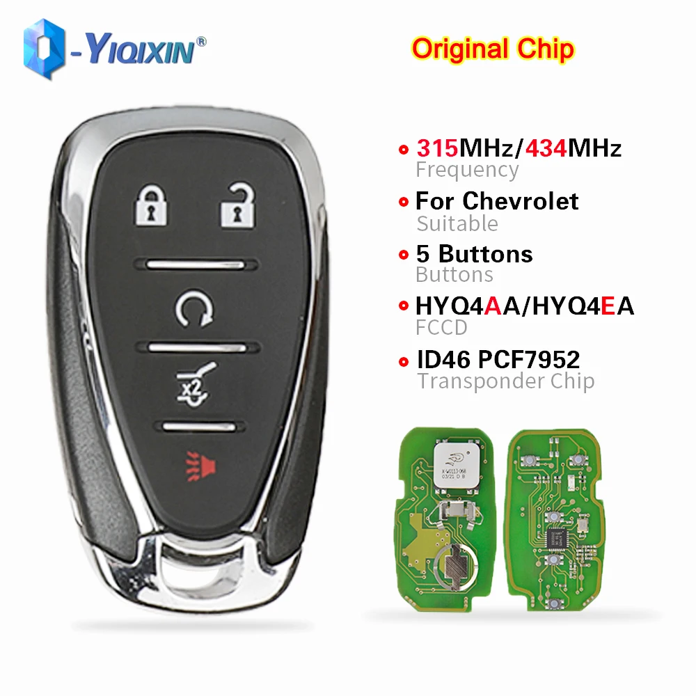 YIQIXIN Original ID46 Chip PCF7952 434Mhz Smart Card Keyless For Chevrolet Cruze Spark Camaro Equinox Malibu 2016 2017 2018 2019