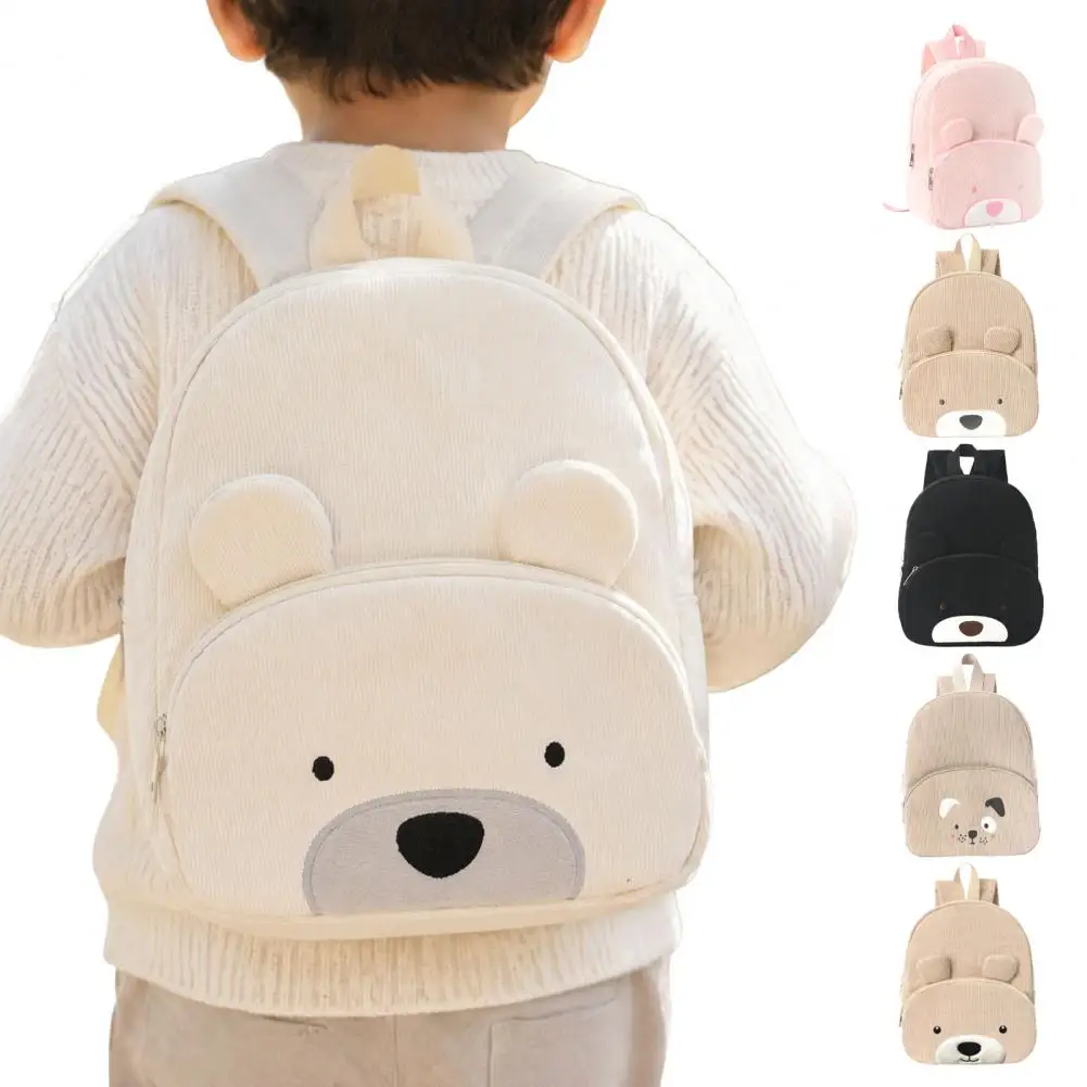 Kids Bear Backpack, Corduroy Toddlers Daypack, Cute 3D Bear Preschool Bookbag for Boys Girls 2-4 Years, Kindergarten Travel Scho