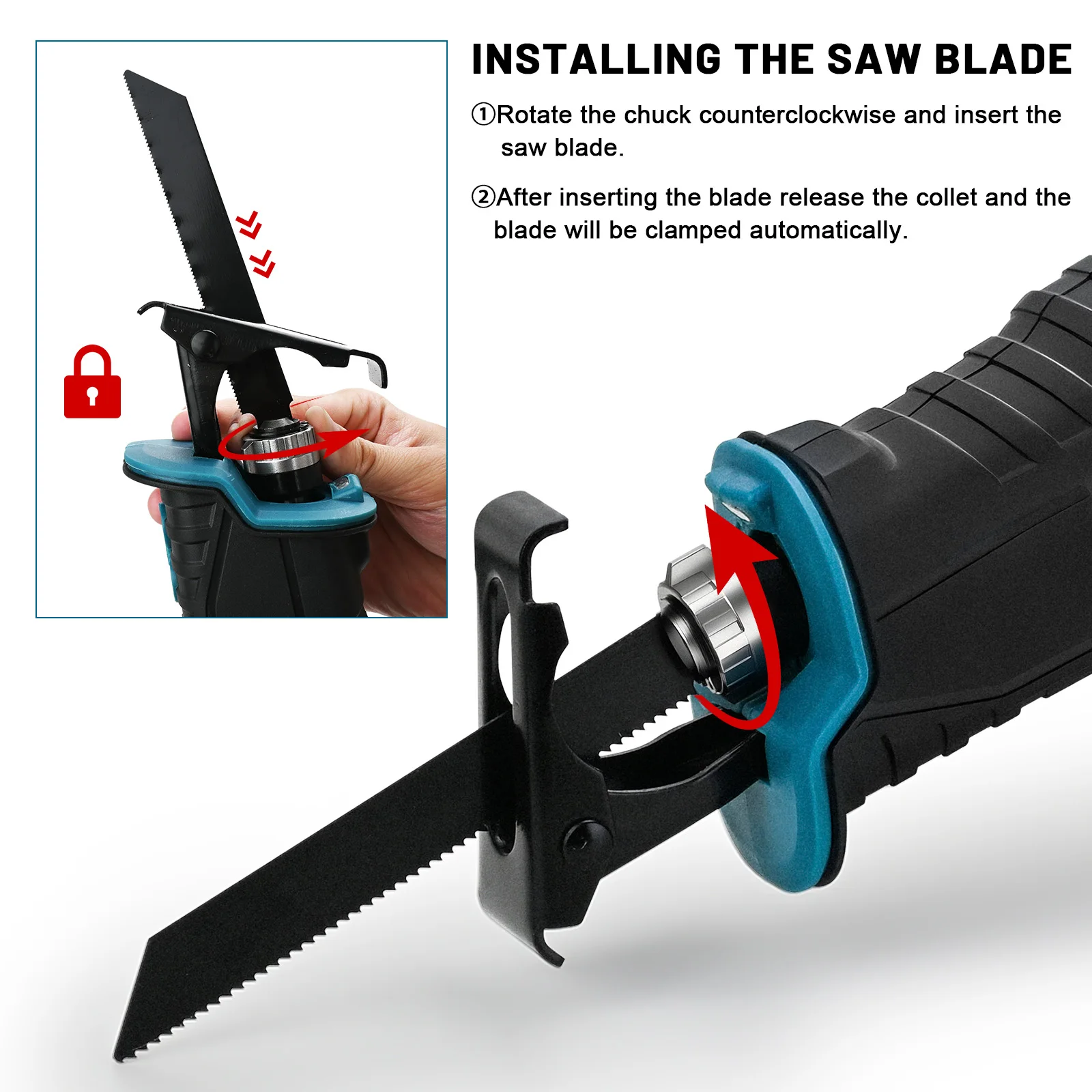 Gisam 3000W 10000SPMเลื่อยลูกโซ่ไฟฟ้าSaber Sawแบบพกพาไร้สายเครื่องมือสําหรับMakita 18Vแบตเตอรี่Pin