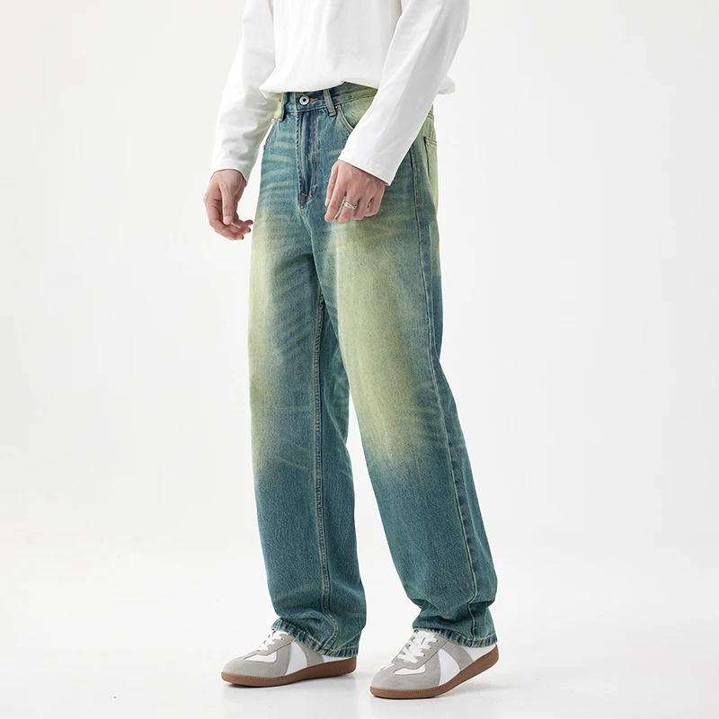 JK1901 جينز جديد متعدد الاستخدامات على الطراز الأمريكي للرجال ذو ساق مستقيمة وسحاب كاجوال مغسول بالحجر على الطراز الأمريكي #4