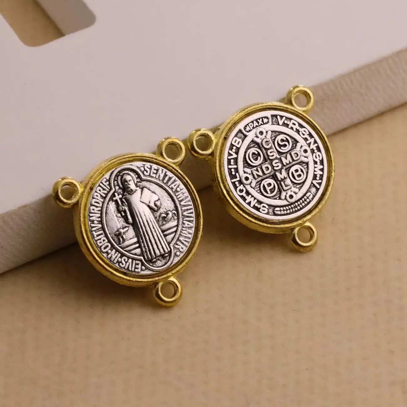1Pack Christian Saint Benedict Medal Centerpiece Exorcism St. Benedict Medal Rosary Connector for DIY Making Accessories
