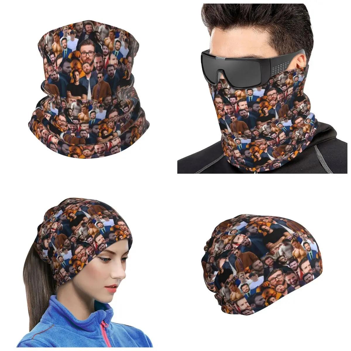 Chris Evans Photo Collage Bandana Neck Gaiter Printed Wrap Scarf Outdoor Sports Cycling Scarf Unisex Adult Washable