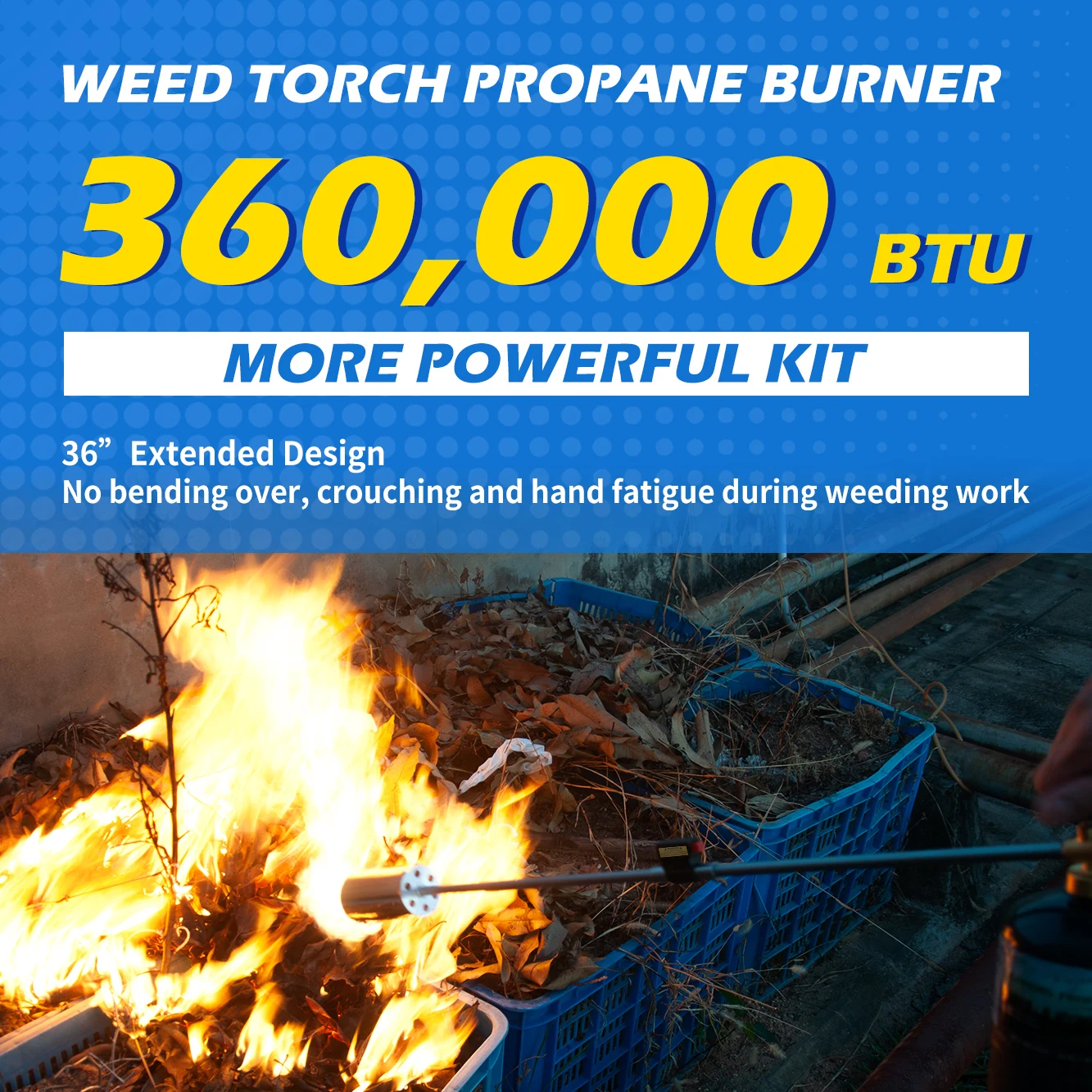 Propane Torch Weed Burner Kit, Weed Torch Output 360,000 BTU, Blow Torch for Weeds, Roof Asphalt, Ice Snow, Road Marking,