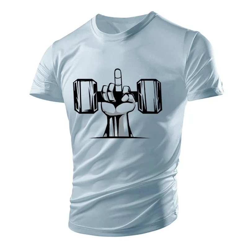 New Summer Gym Tough Guy Sweatshirt Weightlifting Dumbbell Fun Pattern Men\'s T-Shirt Light Running Quick Dry Light Short Sleeve