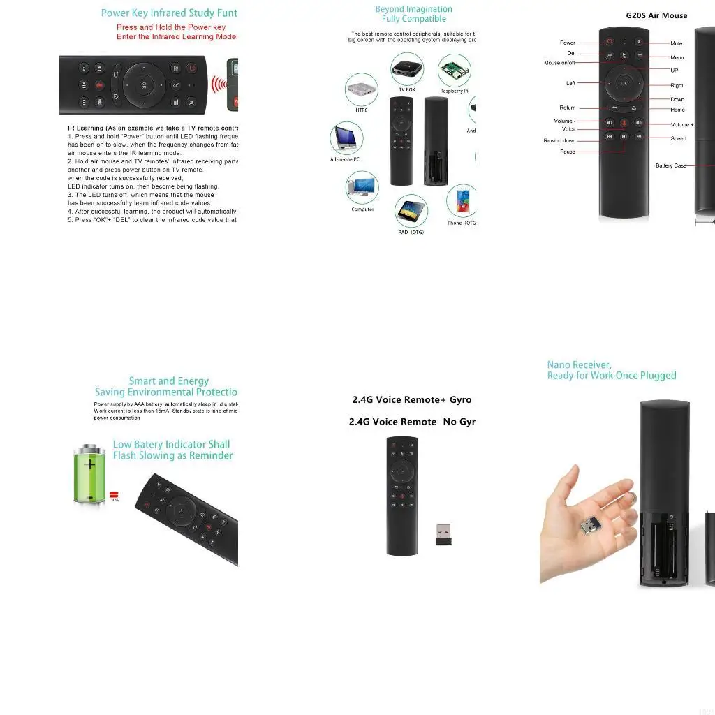 193A G20S Voice Control Air Mouse with Gyro Sensing Mini Wireless for Smart Remote