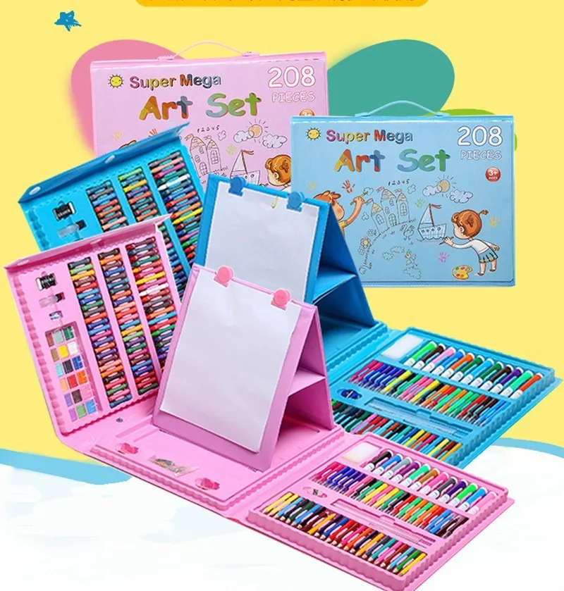 208PC Art Painting Set Oil Painting Stick Color Lead Crayon Watercolor Gouache Palette 61 Set Stationery