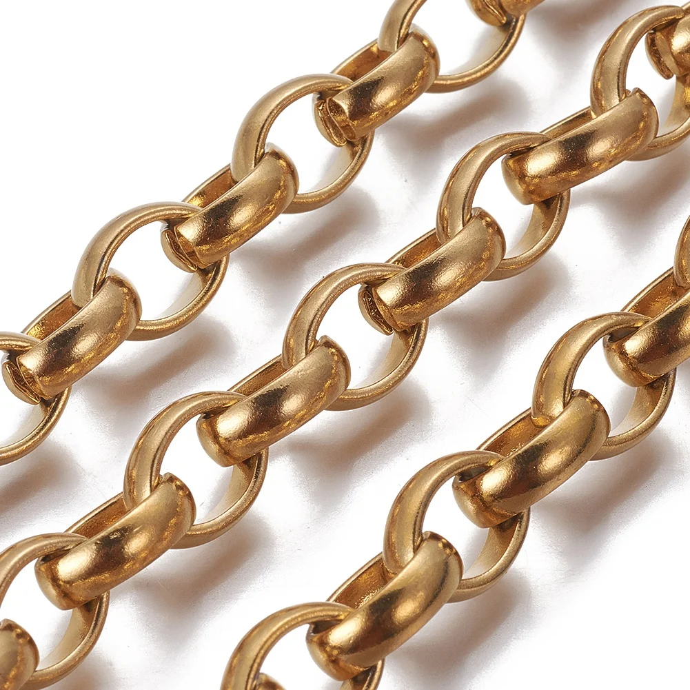 

1M Stainless Steel Golden Rolo Chains Width 10mm Links for DIY Handmade Necklace Bracelet Jewelry Making Accessories 13x10x4mm