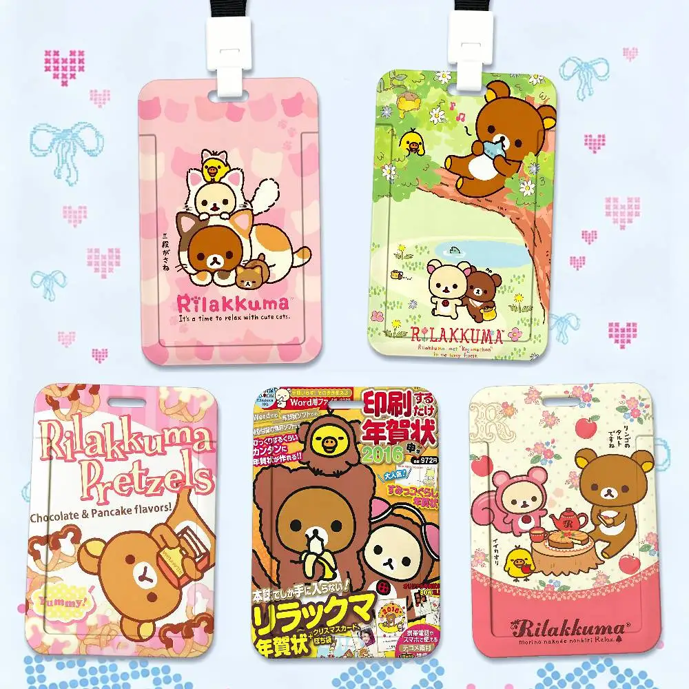 

Cute Cartoon R-Rilakkuma Print Card Printed Tag Holder With Detachable Lanyard, Business Employee ID Card Holder