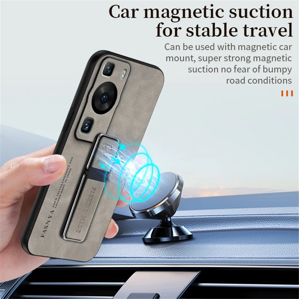 Sheepskin Magnetic Leather Holder Phone Case For Huawei P40 Lite P60 P50 P30 P20 Pro Mate 20 30 40 50 60 Pro Stand Back Cover