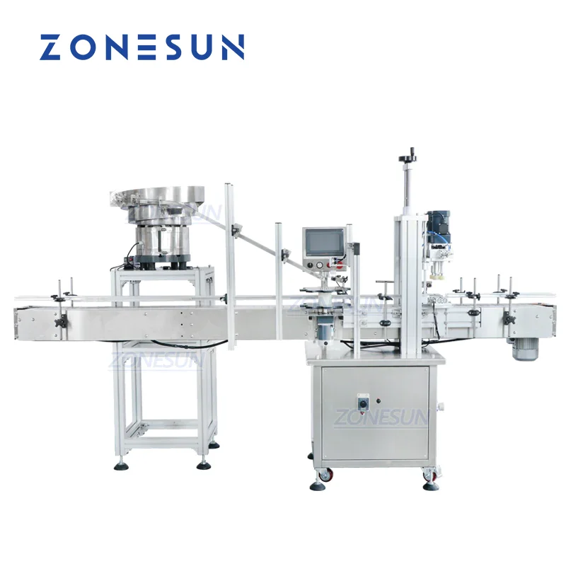 ZONESUN ZS-XG16V Automatic Capping Machine With Vibratory Cap Feeder Inline Screw Lid Tightener Sealer For Plastic Glass Bottle