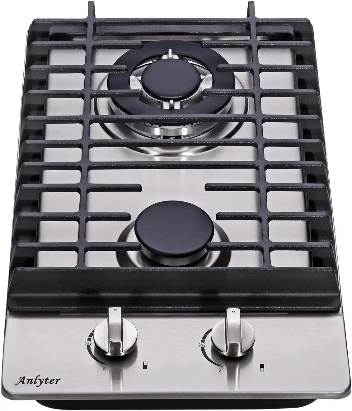 12 Inch Gas Cooktop 2 Burners Built-in Gas Stovetop Stainless Steel Gas Stove Top LPG/NG Convertible Dual Fuel Sealed Hob