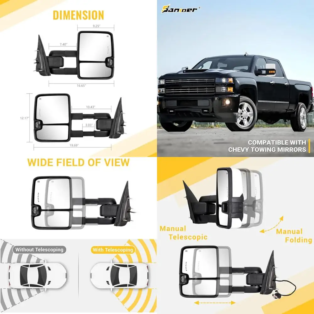 

Буксирные зеркала для Chevy Silverado GMC Sierra 1500 2500 HD 3500 HD 2014-2018 со светодиодной стрелкой и резервным указателем поворота