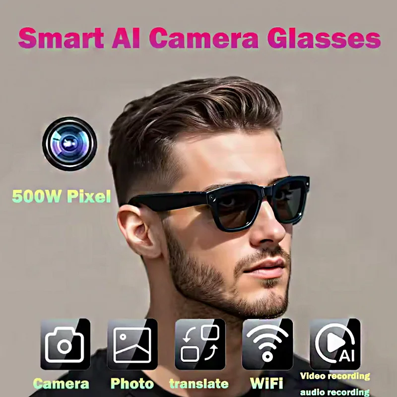 

Smart Glasses 500w HD Camera for Image Recognition AI Intelligent Translation Video Recording Videos Bluetooth Glasses