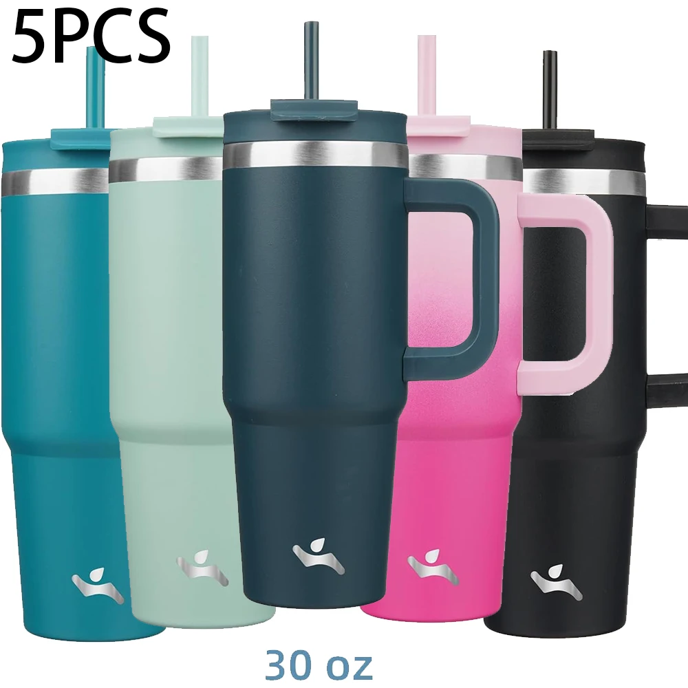 

30 oz Tumbler with Handle and 2 Straws,2 in 1 Lid Insulated Water Bottle Stainless Steel Travel Coffee Mug