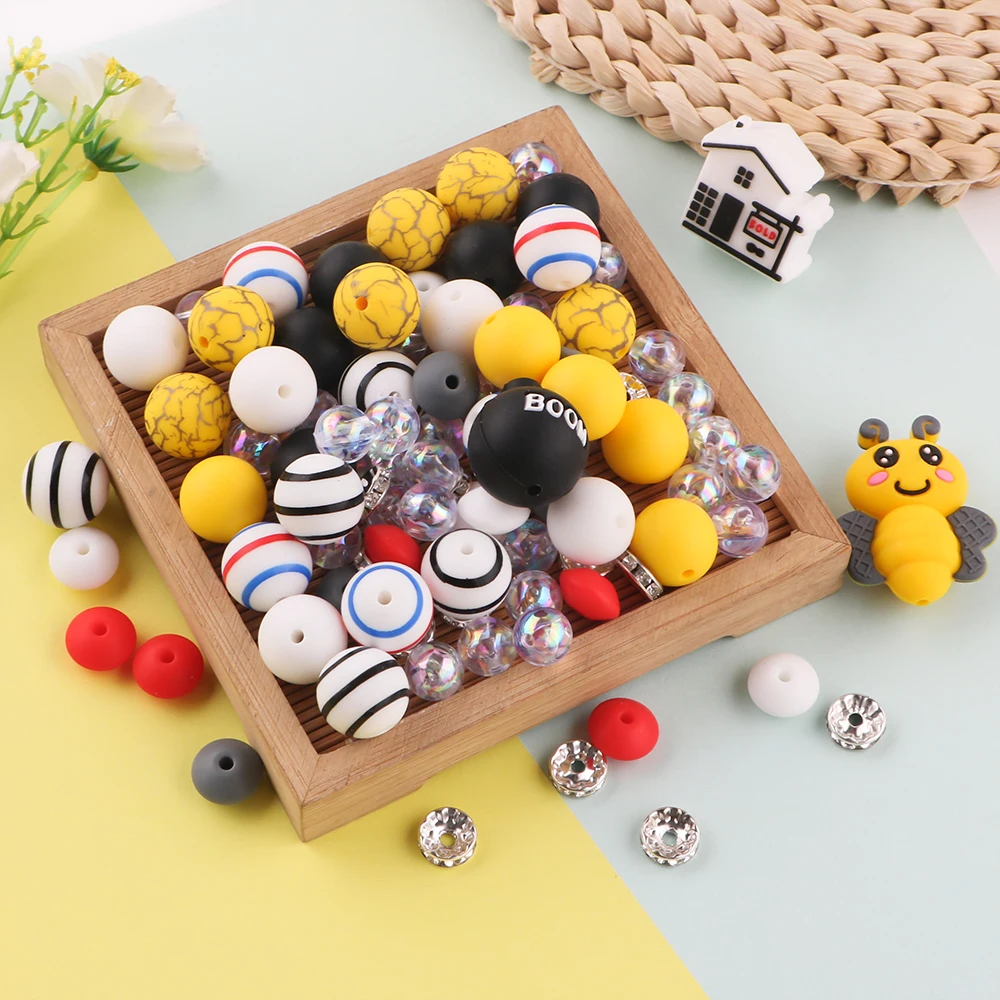 New 31Pcs/Set 3D New Silicone Focal Beads Round Bead For Jewelry Making DIY Beaded Pen Keychain Necklace Bracelet Accessories
