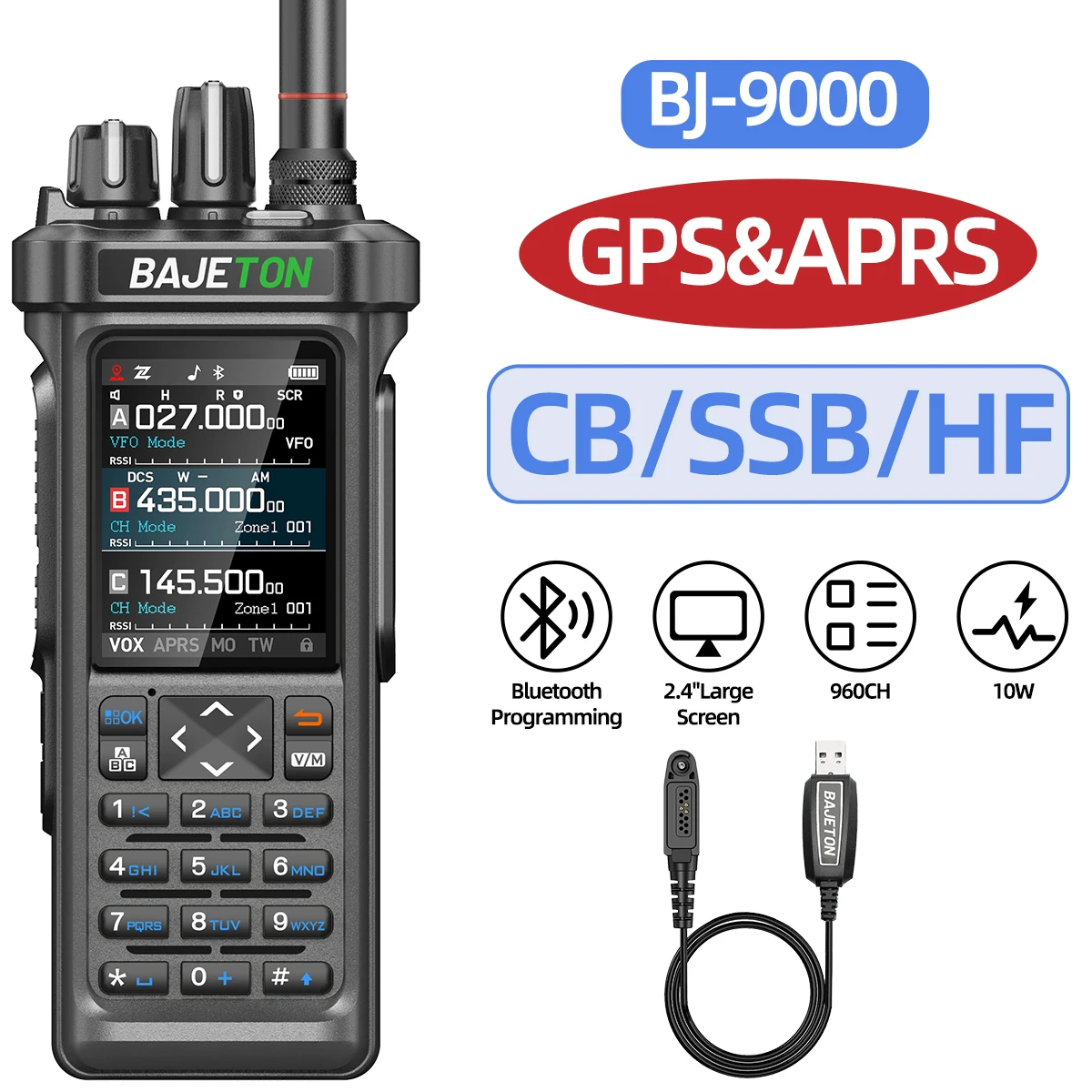 BAJETON BJ-9000 APRS GPS Walkie Talkies Bluetooth Programmering 10W CB 27Mhz Transceiver Ontvangen Korte Golf Voor RT-950 Ham radio