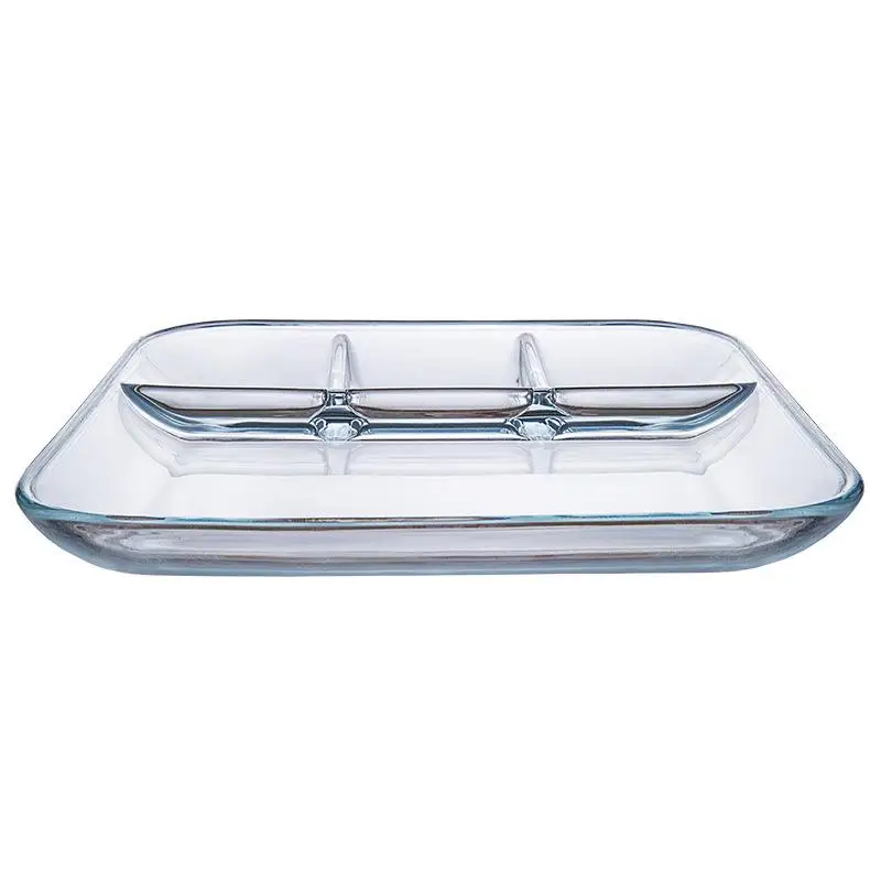 Plato de vidrio resistente al calor para dumplings, transparente, dividido, para desay, uso doméstico, con plato para vina...