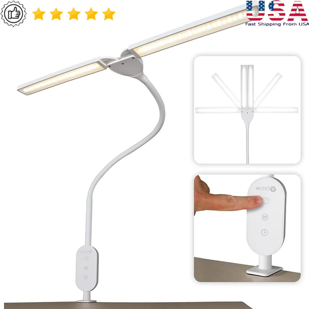 

Dual Shade LED Clamp Desk Lamp Flexible Neck 3 Color Temperature Modes Eye Health ClearSun Technology Perfect Work Reading