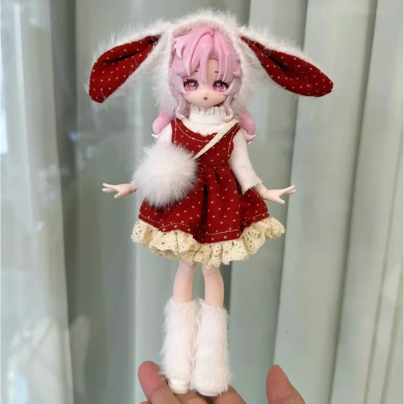 Winter Plush Doll Outfit Set 8/12 Points Ob11 Maid Style 11-17cm Fit Asi Body Bjd Doll Clothes Decor Collectibles