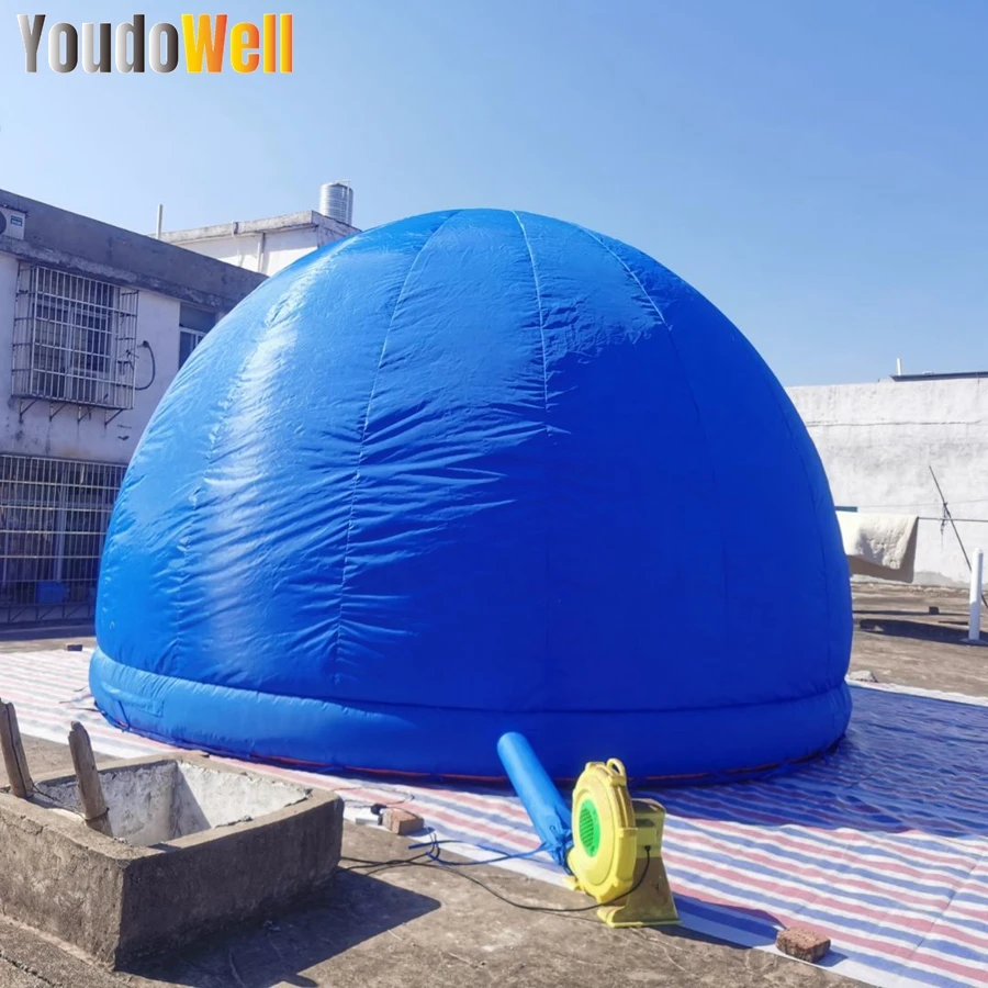 Wysokiej jakości tkanina Oxford niestandardowy niebieski nadmuchiwany namiot Planetarium o wymiarach 4.5m x 3m do projekcji imprez domowych lub innych wydarzeń